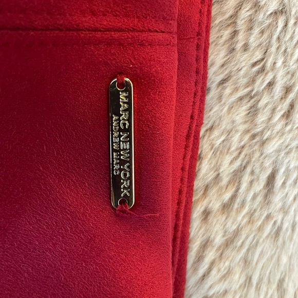 Red Stretch Faux Suede skirt.  Polyester/spandex Material. - Picture 3 of 3